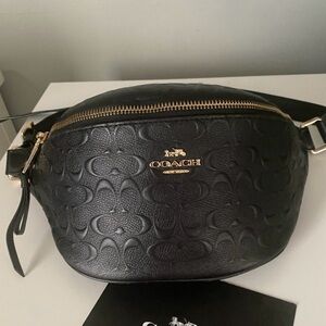 Coach Black Embossed Leather Belt Bag